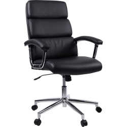 Lorell® Ergonomic Bonded Leather/Chrome High-Back Chair, Black