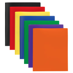 Office Depot® Brand 2-Pocket School-Grade Poly Folders With Prongs, 8-1/2" x 11", Assorted Colors, Pack Of 36