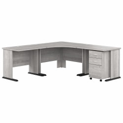 Bush Business Furniture Studio A 83"W Large Corner Desk With 3-Drawer Mobile File Cabinet, Platinum Gray, Standard Delivery