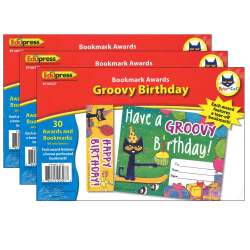 Edupress Bookmark Awards, Pete the Cat Groovy Birthday, 30 Per Pack, Set Of 3 Packs