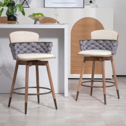 Glamour Home Bechor Fabric Counter Height Stool With Back, Beige