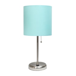 Creekwood Home Oslo USB Port Metal Table Lamp, 19-1/2"H, Aqua Shade/Brushed Steel Base