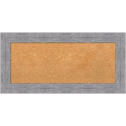 Amanti Art Rectangular Non-Magnetic Cork Bulletin Board, Natural, 35" x 17", Bark Rustic Gray Plastic Frame