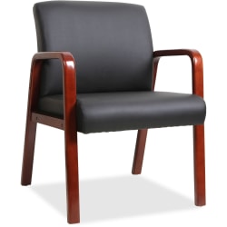 Lorell® Bonded Leather/Wood Guest Chair, Black/Cherry Mahogany