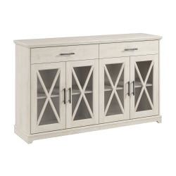 Bush® Furniture Lennox 60"W Farmhouse Sideboard Buffet Cabinet With Drawers, Linen White Oak, Standard Delivery