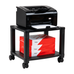 Mind Reader Classify Plastic Mobile Printer Cart With Cable Management, 2-Shelf, 15"H x 17"W x 13"D, Black