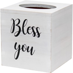 Elegant Designs Decorix Square Wooden Tissue Box Cover With Sliding Base, 6"H x 5-1/2"W x 5-1/2"L, White Wash