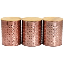 MegaChef Aluminum 3-Piece Kitchen Canister Set, 5-1/2"H x 4-5/16"W x 4-5/16"D, Rose Gold