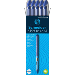 Rediform® Schneider Slider Basic M Ballpoint Pens, Medium Point, 1.0 mm, Blue/Silver Barrels, Blue Ink, Pack Of 10 Pens