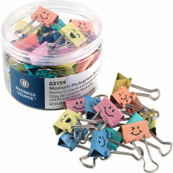 Business Source Smiling Face Binder Clips - Medium - for Paper, Office, Classroom - Sturdy - 42 / Tube - Assorted