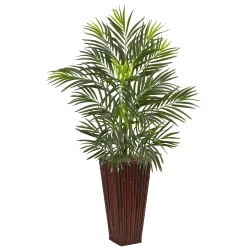 Nearly Natural 41"H Areca Artificial Palm With Bamboo Planter, 41"H x 24"W x 24"D, Brown/Green