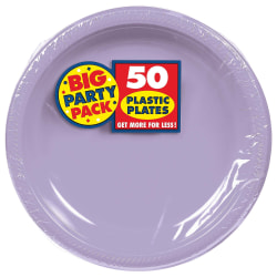 Amscan Round Plastic Plates, 10-1/2", Lavender, Pack Of 50 Plates