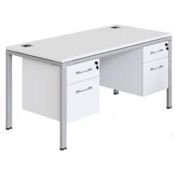 Boss Office Products Simple System Workstation Desk With 2 Pedestals, 60" x 24", White