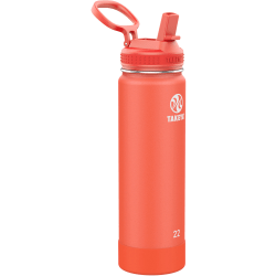 Takeya Actives Insulated Water Bottle With Straw Lid, 22 Oz, Coral