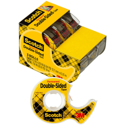 Scotch Double Sided Tape, Permanent, 1/2 in x 250 in, 3 Tape Rolls, Clear, Home Office and School Supplies