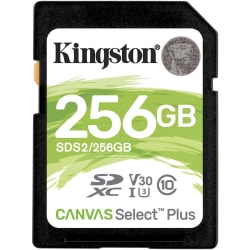Kingston Canvas Select Plus SDS2 256 GB Class 10/UHS-I (U3) SDXC - 1 Pack - 100 MB/s Read - 85 MB/s Write - Lifetime Warranty