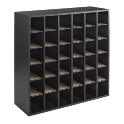 Safco® Wood Mail Sorter, 36 Compartments, 32 3/4"H x 33 3/4"W x 12"D, Black