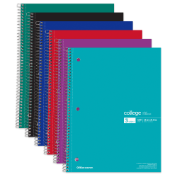Office Depot® Wirebound Notebooks, 8-1/2" x 11", 3 Subjects, College Ruled, 120 Sheets, Assorted Colors, Pack Of 6 Notebooks