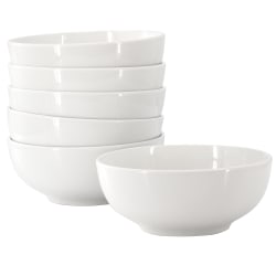 Our Table Simply White 6-Piece Round Porcelain Cereal Bowl Set, 6", White