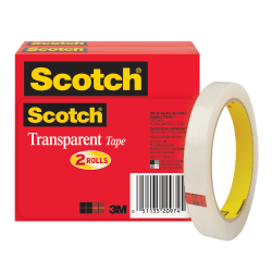 Scotch Transparent Tape, 1/2" x 2592", Clear, Pack of 2 rolls