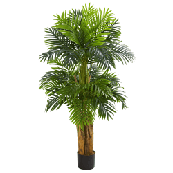 Nearly Natural Triple Areca Palm 60"H Artificial Tree With Pot, 60"H x 14"W x 14"D, Green
