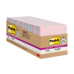 Post-it Recycled Super Sticky Notes, 3 in x 3 in, 24 Pads, 70 Sheets/Pad, 2x the Sticking Power, Wanderlust Pastels Collection, 30% Recycled