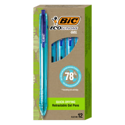 BIC® Ecolutions Ocean-Bound Retractable Gel Pens, Pack Of 12 Pens, Medium Point, 0.7 mm,  78% Recycled, Clear Barrel, Blue Ink