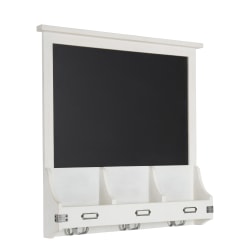 Kate and Laurel Stallard Non-Magnetic Chalkboard With Hooks, 24" x 24", Black, White Wood Frame