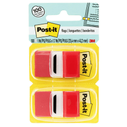 Post-it® Flags, 1" x 1 -11/16", Red, 50 Flags Per Pad, Pack Of 12 Pads