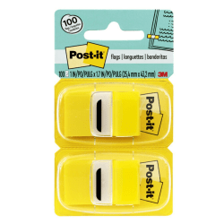 Post-it® Flags, 1" x 1 -11/16", Yellow, 50 Flags Per Pad, Pack Of 12 Pads