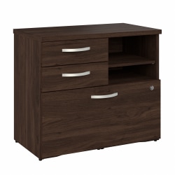 Bush® Business Furniture Hybrid 30"W Office Storage Cabinet With Drawers And Shelves, Black Walnut, Standard Delivery