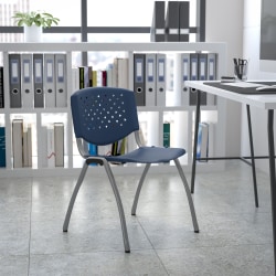 Flash Furniture HERCULES Series Plastic Stack Chair With Titanium Frame, Navy