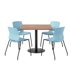 KFI Studios Proof Cafe Pedestal Table With Imme Chairs, Square, 29"H x 36"W x 36"W, River Cherry Top/Black Base/Sky Blue Chairs