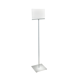 Azar Displays Pedestal 2-Sided Horizontal Sign Holder On Square Metal Base, 54"H x 12"W x 12"D, Silver