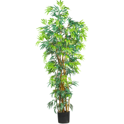 Nearly Natural 6'H Silk Curved Bamboo Tree With Pot, Green
