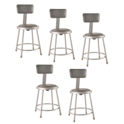 National Public Seating Vinyl-Padded Stools With Backs, 18"H, Gray, Set of 5