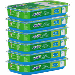 Swiffer® Wet Refill Cloths, 8 x 10, Fresh Scent, White, 12/Box, 6 Boxes/Carton