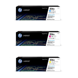 HP 206A 3-Color Cyan/Magenta/Yellow Toner Cartridges, Pack Of 3 Cartridges, HP206ACMY-OD
