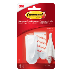 Command General Purpose Removable Plastic Spring Clip, 1-Command Hook, 2-Command Strips, Damage-Free, White