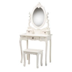 Baxton Studio Macsen Classic And Traditional 2-Piece Vanity Set With Adjustable Mirror, 60-1/4" x 31-1/2", White