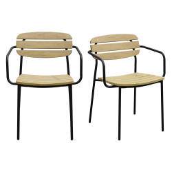 Eurostyle Kalmar Stackable Outdoor Furniture Armchairs, Natural/Black, Set Of 2 Chairs