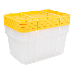 Office Depot® Brand by GreenMade® Professional Storage Totes, 27 Gallon, 30-1/10"x20-1/4"x14-3/4", Clear/Yellow, Pack Of 4 Totes - 761707