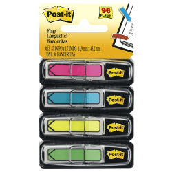 Post-it® Flags, .5 in. x 1.7 in., 4 Dispensers, 24 Flags/Dispenser, Assorted Bright Colors, School Supplies for Students, Flags for Textbooks