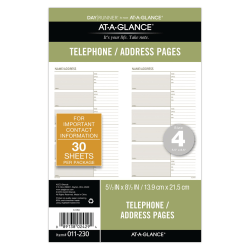 Day Runner® Organizer Accessory, Telephone/Address Refill Pages, 5 1/2" x 8 1/2", Pack Of 30 Sheets