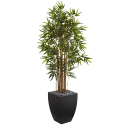 Nearly Natural 5'H Bamboo Artificial Tree With Planter, 60"H x 30"W x 30"D, Black/Green