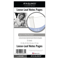 AT-A-GLANCE Undated Notes Pages, Loose-Leaf , 6 Ring, Portable Size, 3 3/4" x 6 3/4"