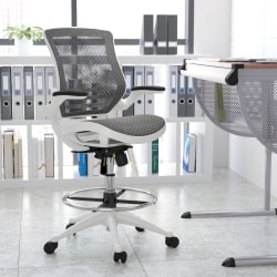 Flash Furniture Mid-Back Transparent Mesh Drafting Chair With Flip-Up Arms, Gray/White