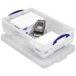 Really Useful Box® Plastic Storage Container With Built-In Handles And Snap Lid, 33 Liters, 28" x 17 3/8" x 6 5/8", Clear