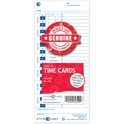 Pyramid Time Systems, 35100-10, Genuine and Authentic pack of 100 Time Cards, Use with Pyramid Side Loading Time Clocks, Models 3500, 3600SS and 3700