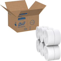 Scott Coreless High-Capacity Jumbo Roll Toilet Paper - 1 Ply - 3.78" x 2300 ft - 9" Roll Diameter - White - Fiber - Coreless, Non-chlorine Bleached - For Bathroom - 12 / Carton